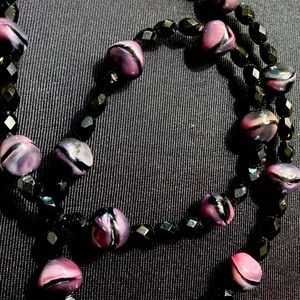 Black and purple glass bead necklace
